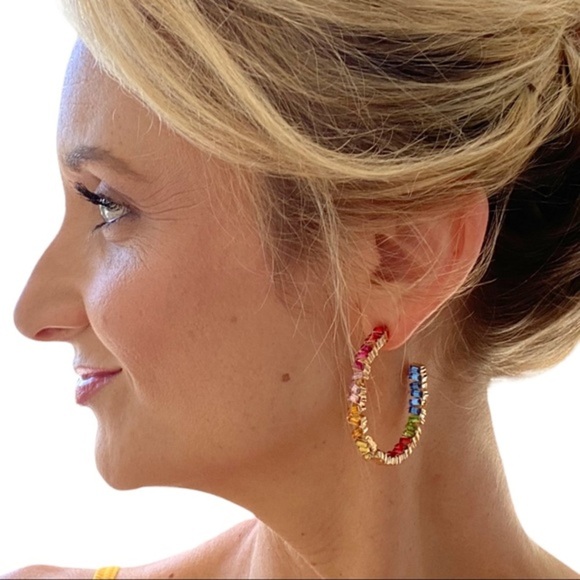 NWT Colorful Stone Hoop + Gold Large Stud Earrings - Picture 4 of 7